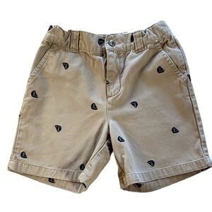 Gymboree Cotton Khaki Shorts Tan Blue Sailboat Embroidery Adjustable Waist 5T